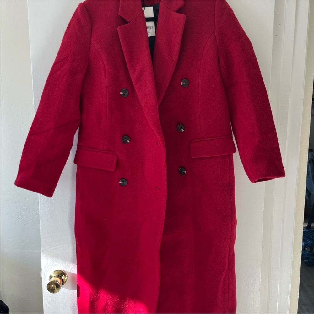 Reformation Bold Red Double-Breasted Pea Coat